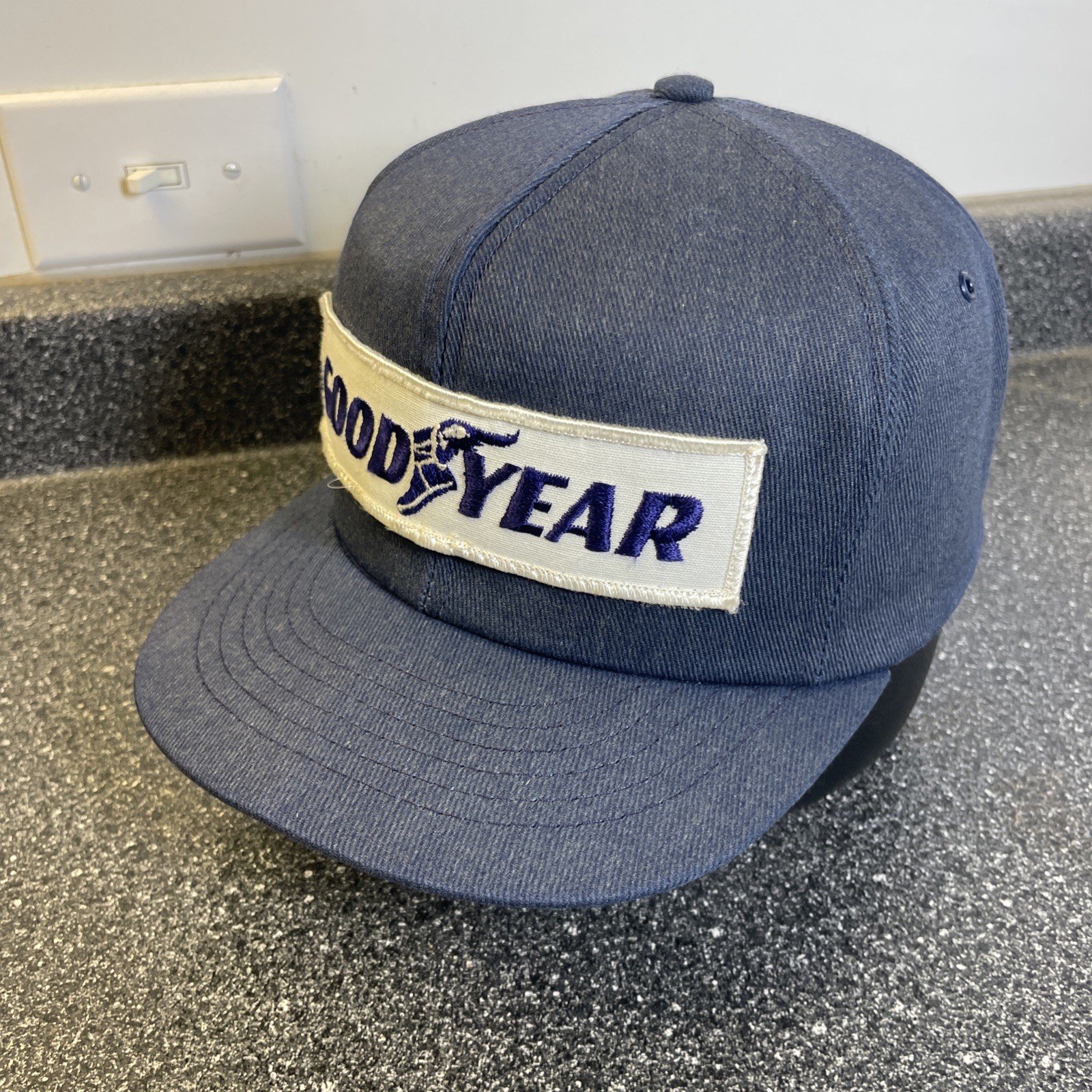 Vintage Goodyear Patch Snapback Trucker Hat Cap 70s USA Swingster Foam Removed
