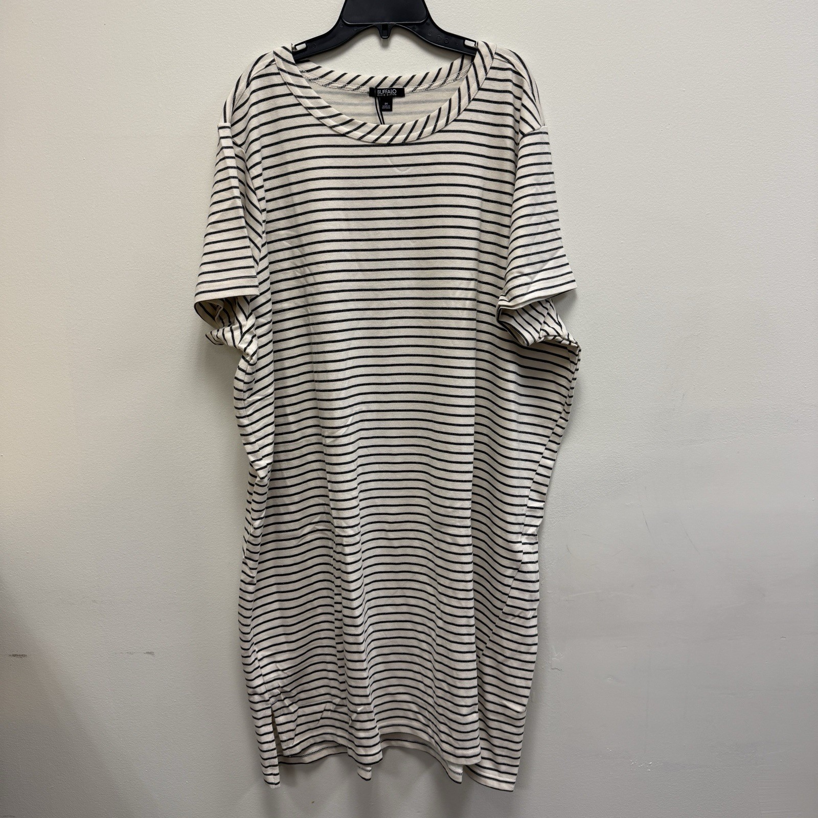 Black Stripe Cotton Dress Buffalo David Bitton 2X Knit Hi Low Hem Casual NWT