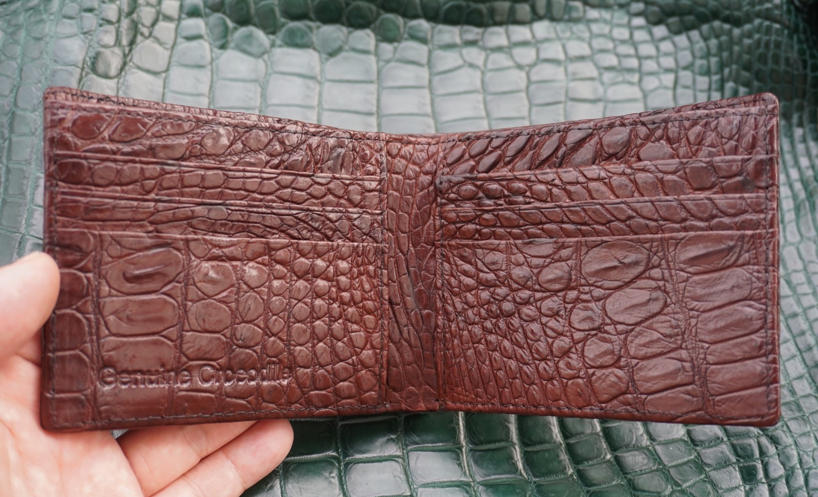 Double Side Genuine Brown Crocodile Belly Leather Skin Men’s Bifold Wallet #Y30