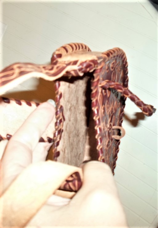 Child’s Leather Tooled Handbag Purse – 6″ wide x 3-3/4″ tall Whip Stitch Boho