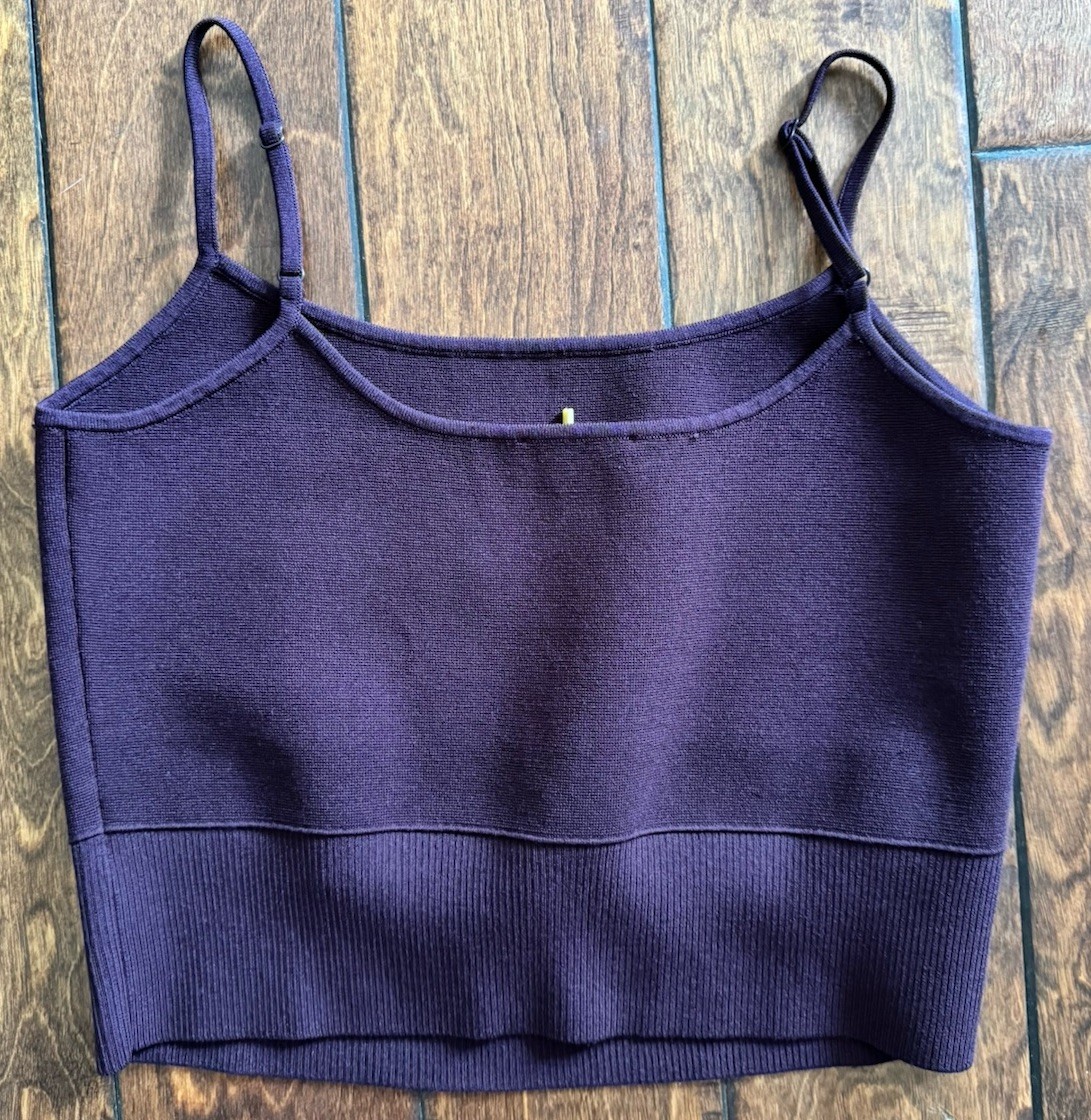 Express Women’s Purple Knit Square Neck Spaghetti Strap Cropped Cami Stretch L