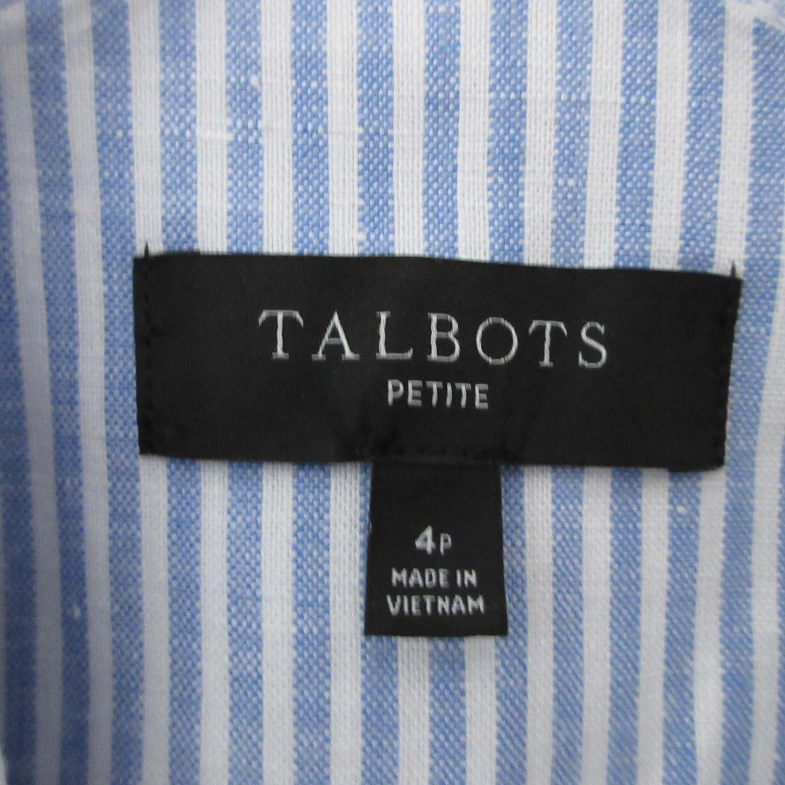 Talbots Blazer Womens 4P Blue Striped Linen Blend Preppy Academia Coastal Career