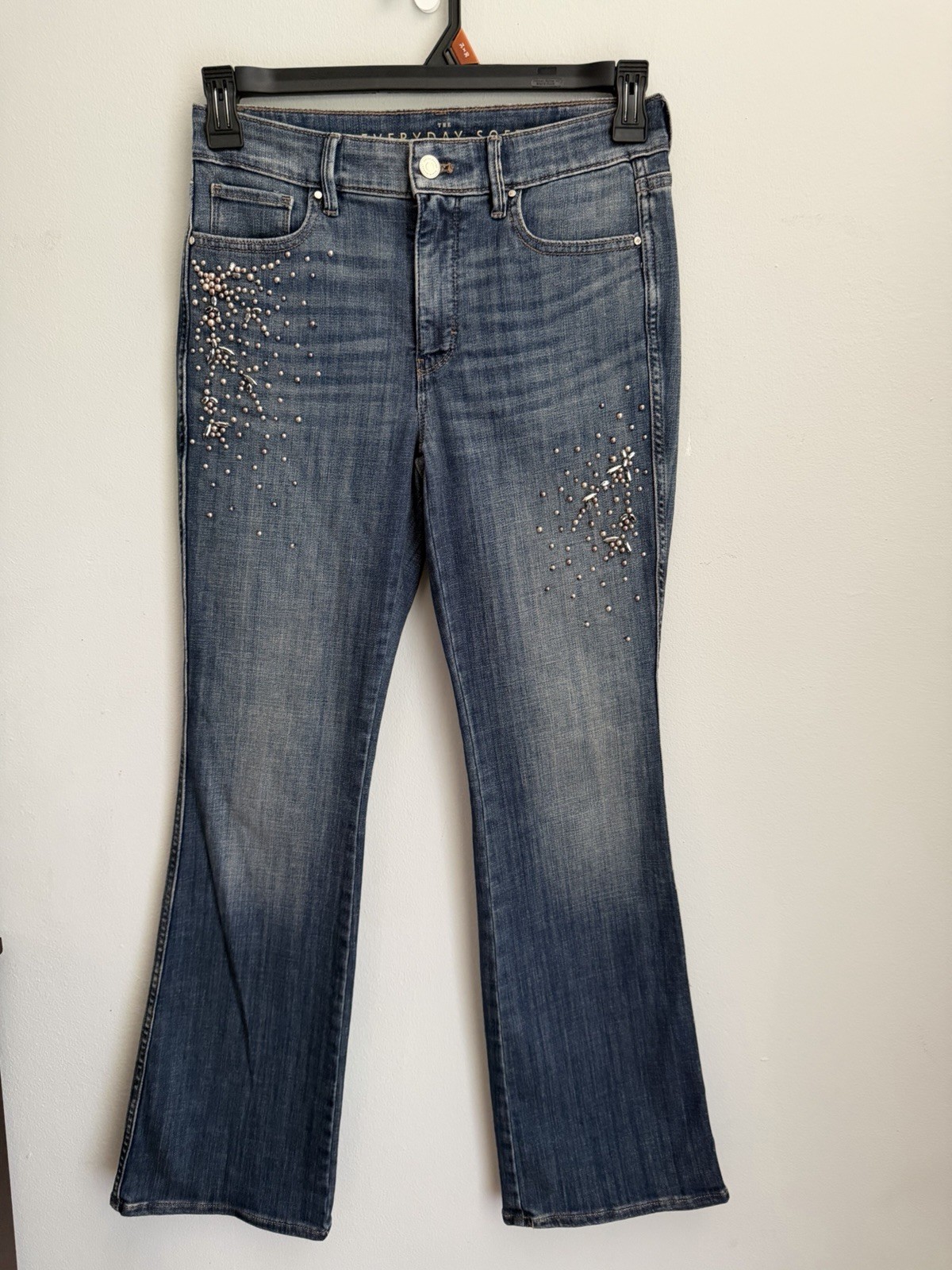White House Black Market High Rise Embellished Skinny Flare Jeans Dark Blue 4S