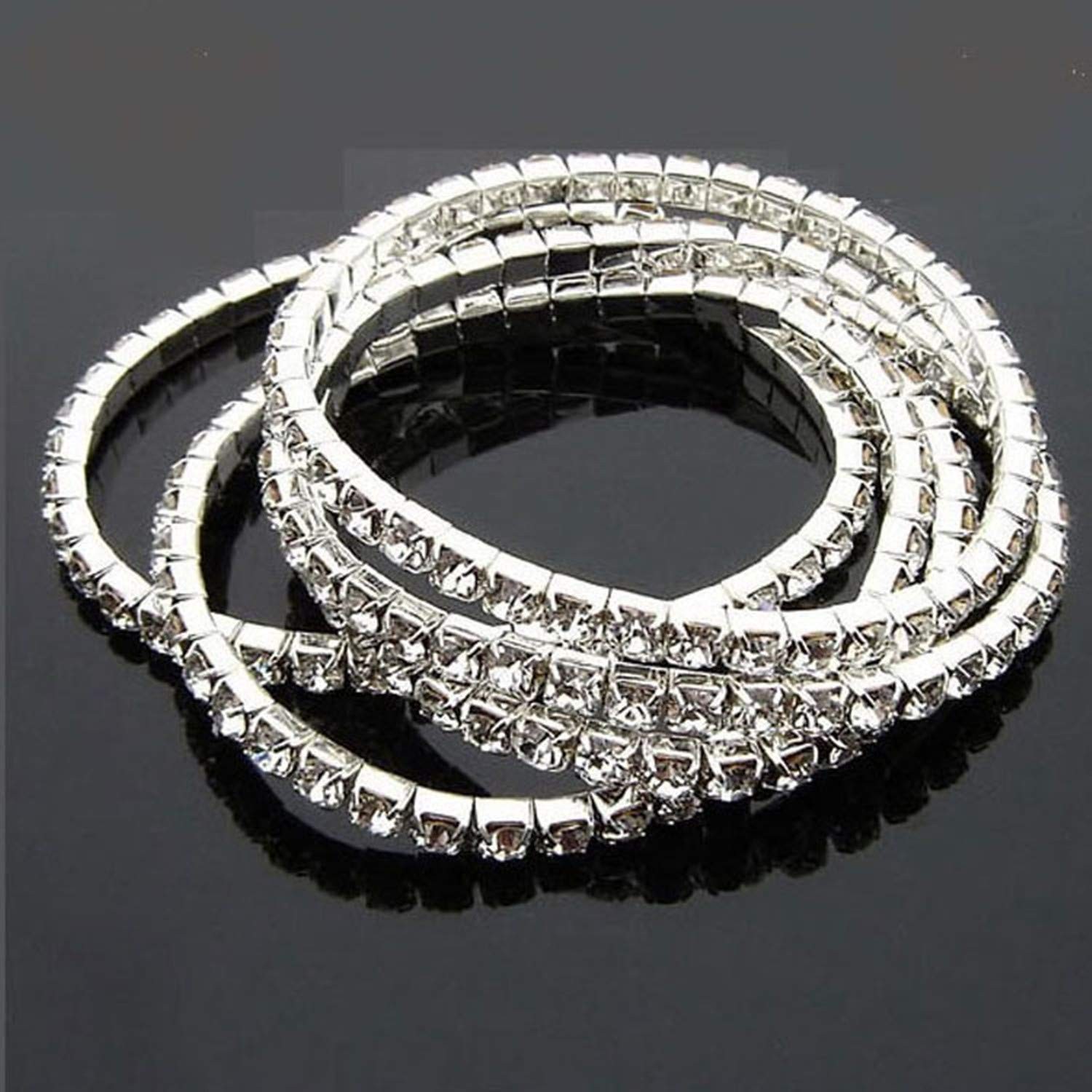 JinYu 6 Pcs Small Rhinestone 1 Rows Crystals Inlaid Paved Multicolor,Silver