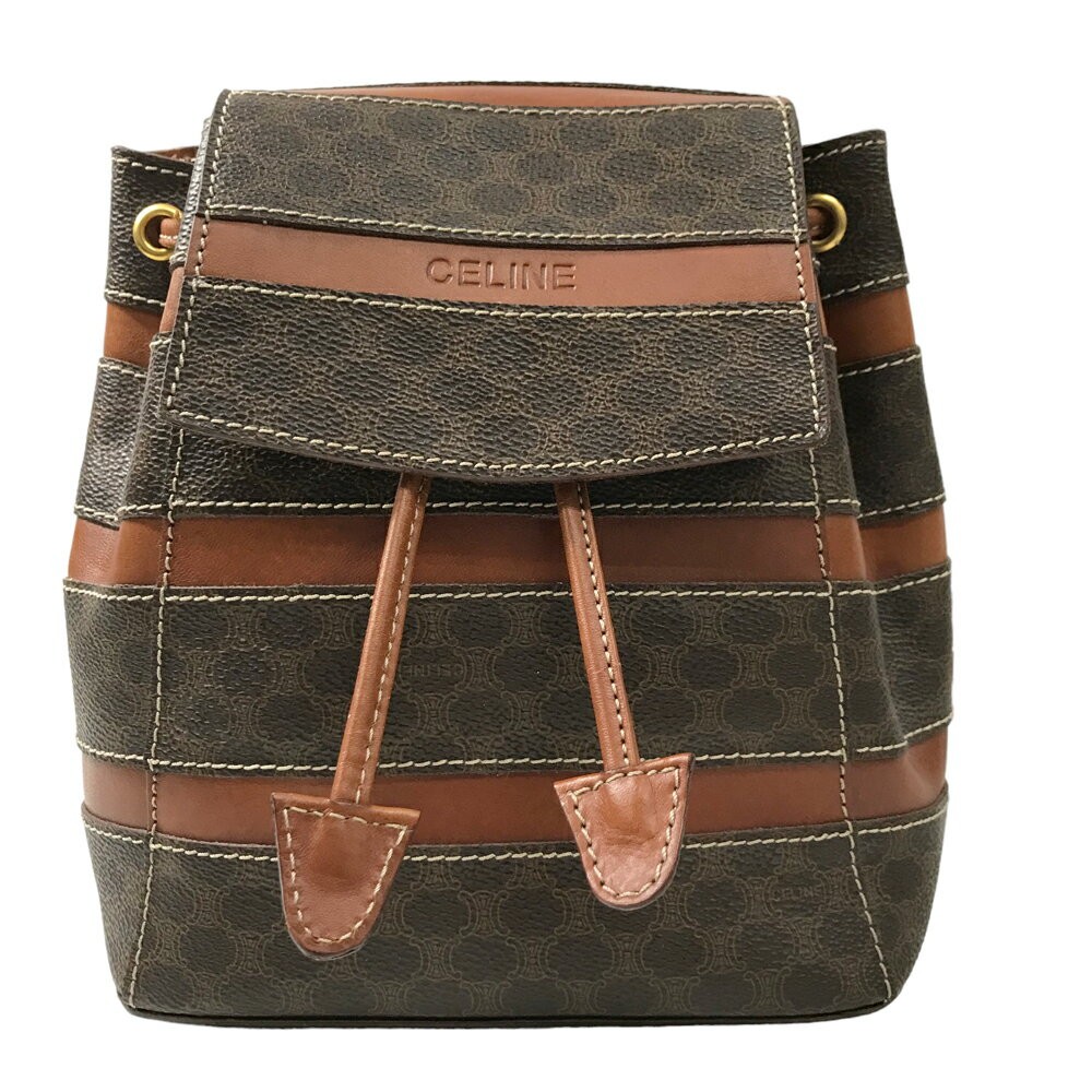 CELINE Mini Backpack Macadam Triomphe Canvas Brown Leather Drawstring Bag 99