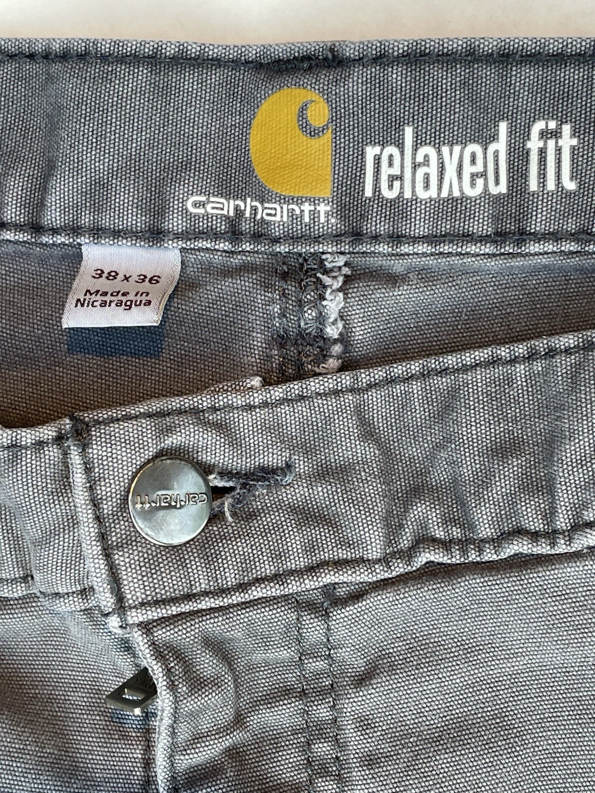Carhartt Work Pant Mens 38×36 (34) Gray Rugged Flex Relaxed Fit Canvas Utility