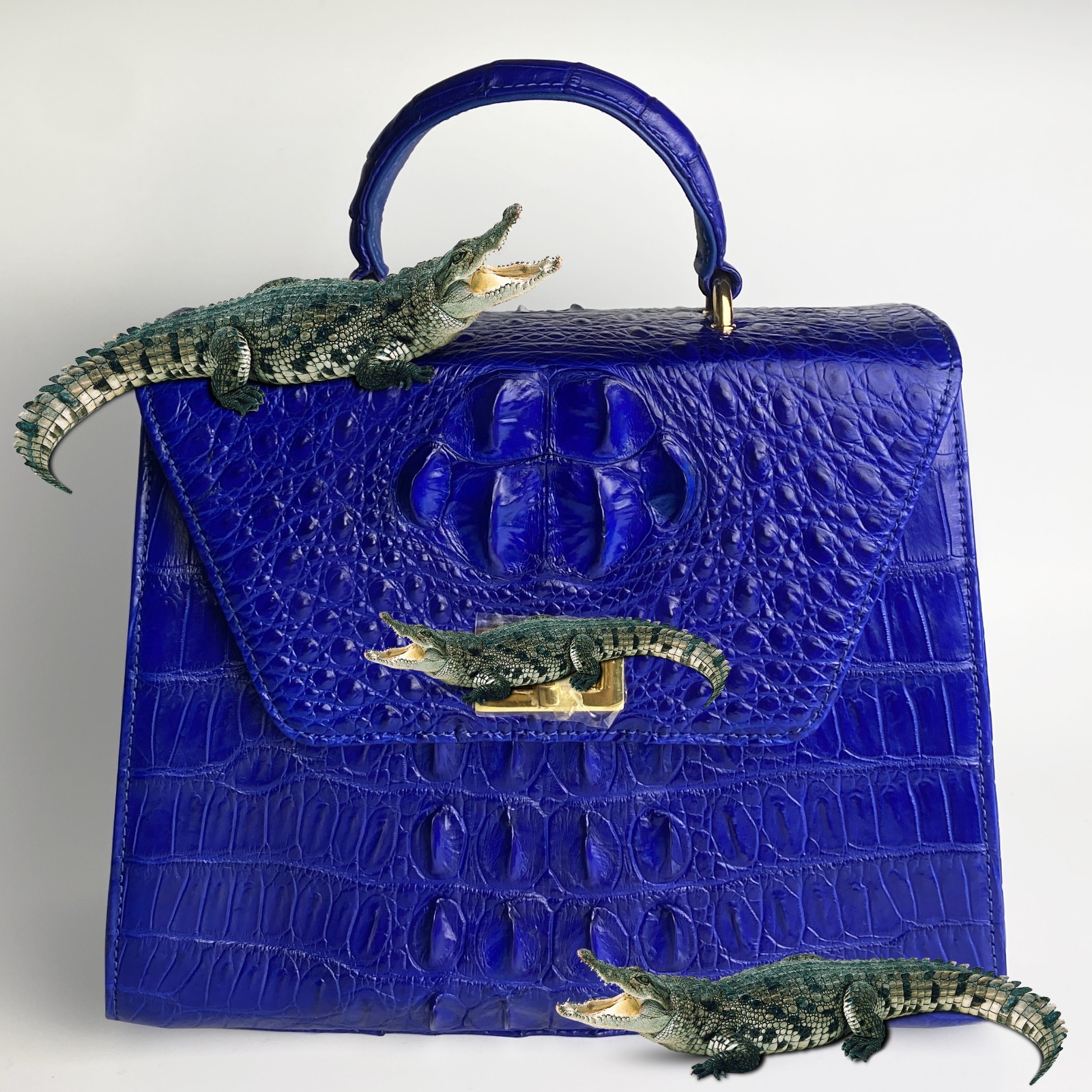 Luxury Genuine Crocodile Top Handle Handbag Crossbody Purse Blue Women’s Bag