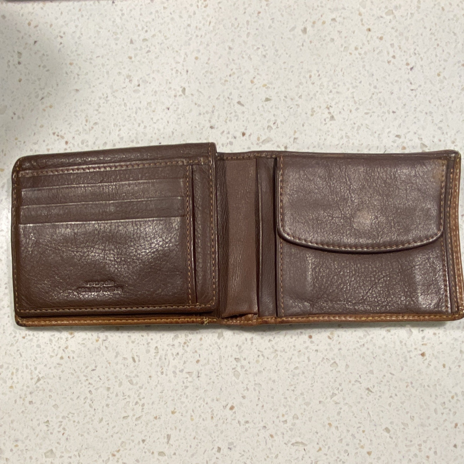 Men’s Brown Bifold Wallet Solid Folding Credit Card Slots w/ Snap Coin Pocket