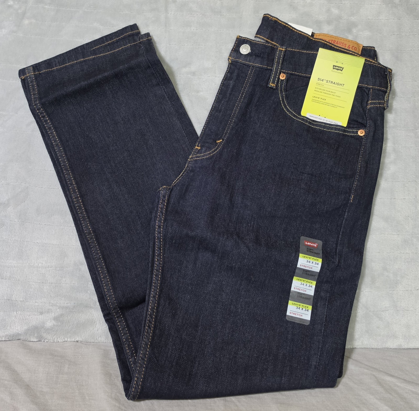 Levi’s 514 Flex Jeans Men’s 34 W x 34 L Straight Leg Stretch Levis