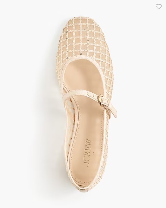 New J Crew Mesh Mary Jane Flat Beige Gold Sequin Plaid 6 7 7.5 8 8.5 In Box