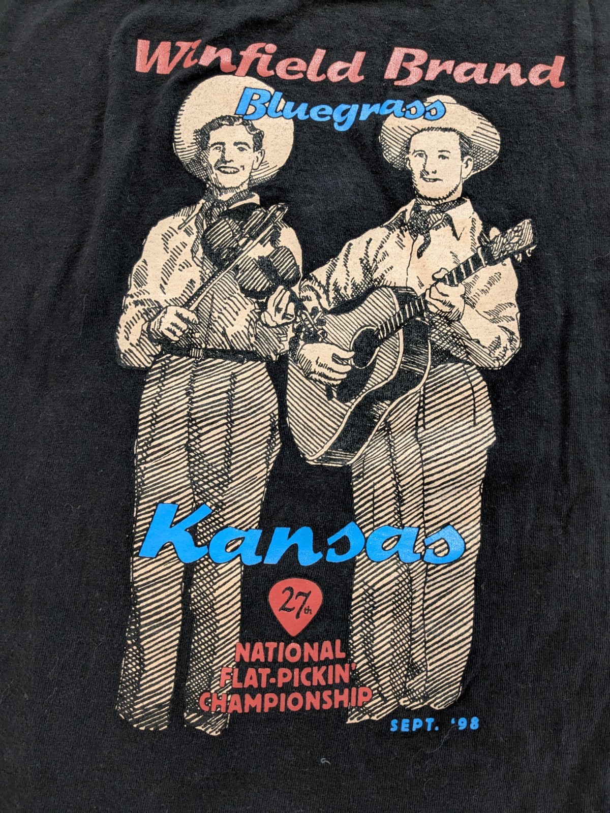 VTG 1998 National Flat Pickin’ Championship Winfield Bluegrass Graphic T Shirt L
