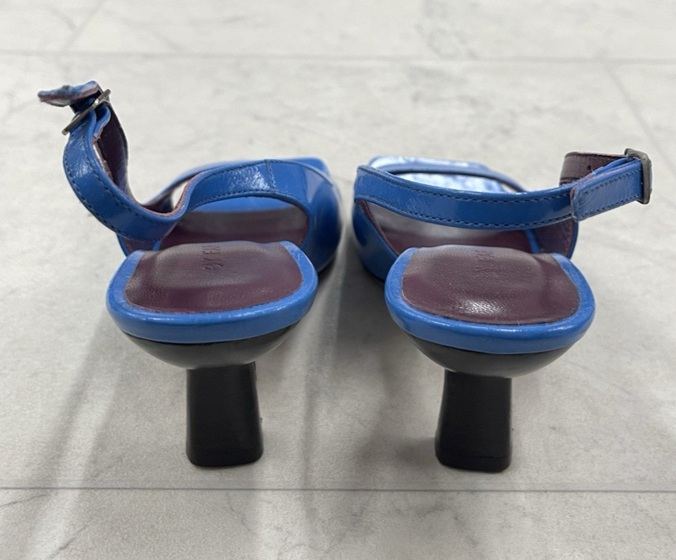 New BY FAR Lopez 80mm Leather Slingback Sandals In Blue Size:35 (US 5)