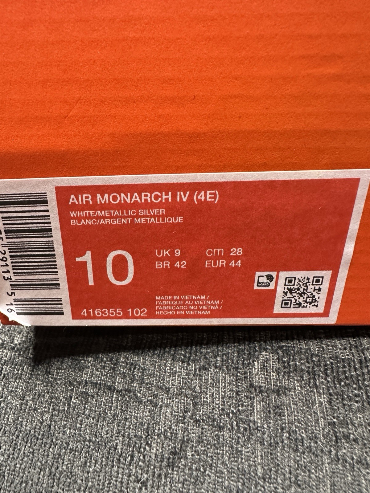 Nike Air Monarch IV 4E White Navy Mens 10 Wide Training Shoe 4E 416355-102 New