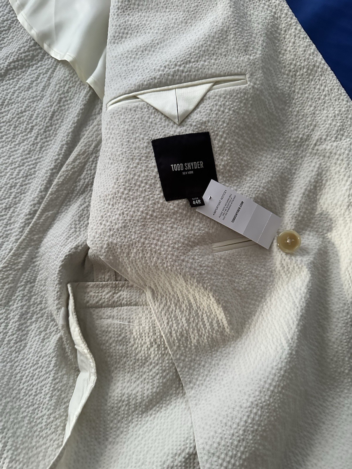 Todd Snyder Double-Breasted Cream Seersucker Men’s Suit 44R 38×32 2 Piece