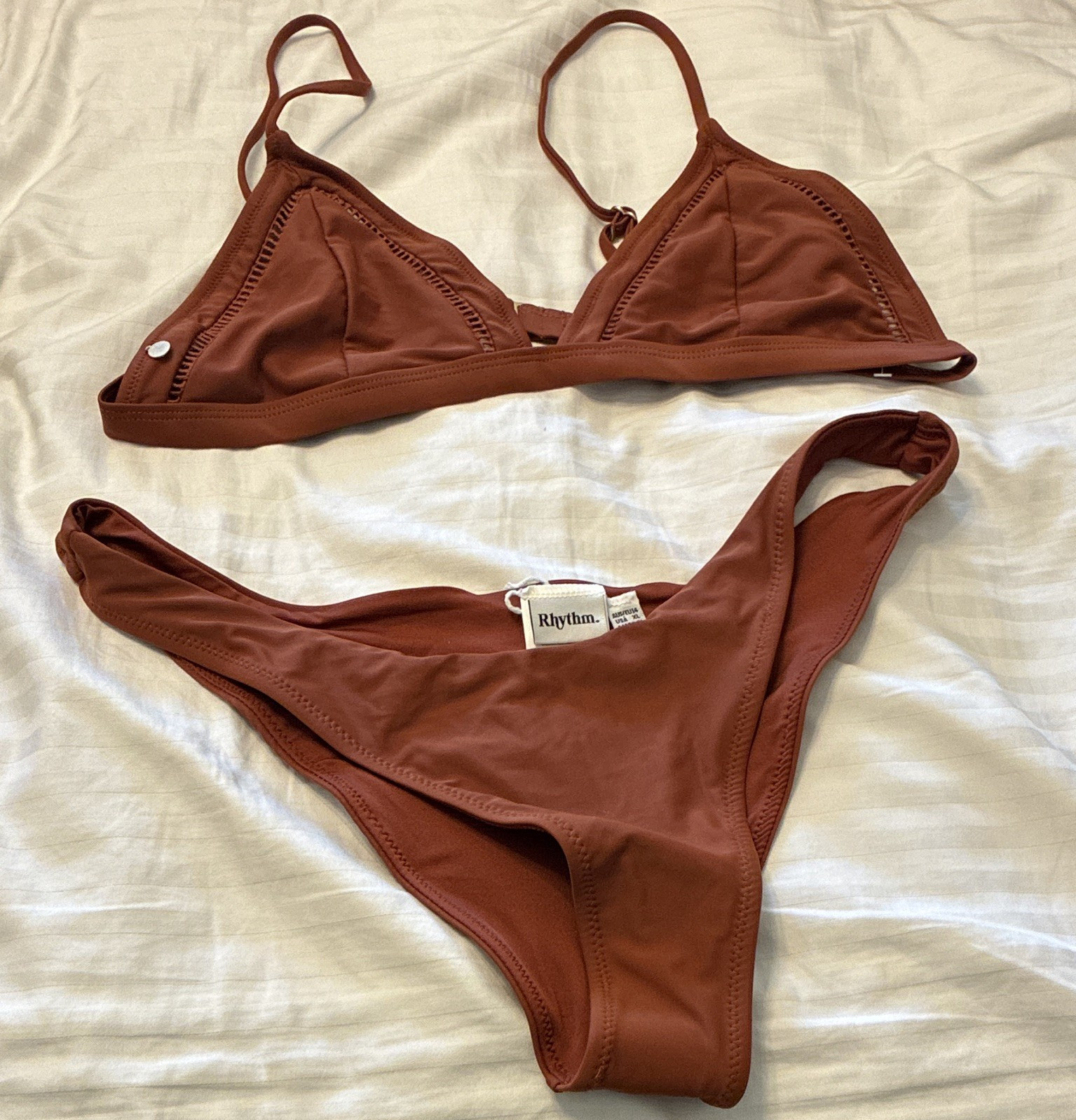Rhythm Women’s Brown Solid XXL Triangle Bikini Top & XL Bottom (New & Unworn)