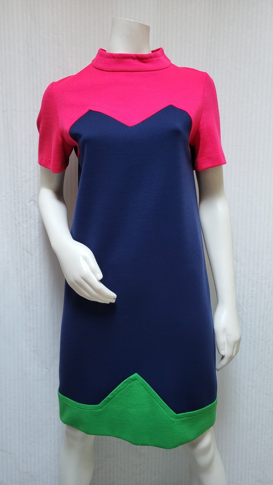 Vintage 1960’s Blue Pink Green Mod Double Knit Dress – Size M