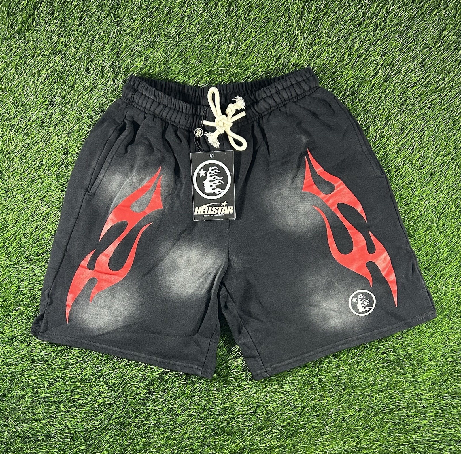 Y2K Graphic Tee & Shorts Set Black Red Flame Streetwear Outfit