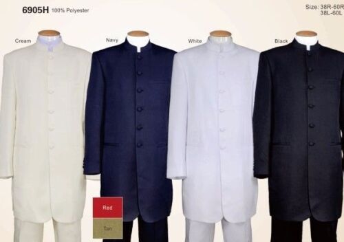 Men’s Banded/Mandarin Collar Suit,Zoot/ Long Coat 6-Button Solid Fortino Landi