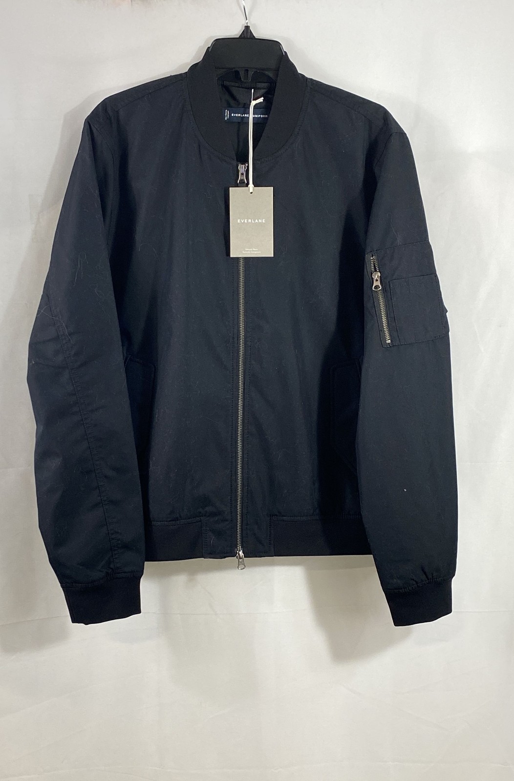 Everlane Men’s The Bomber Jacket Uniform Black Cotton Blend Full Zip NWT Sz L