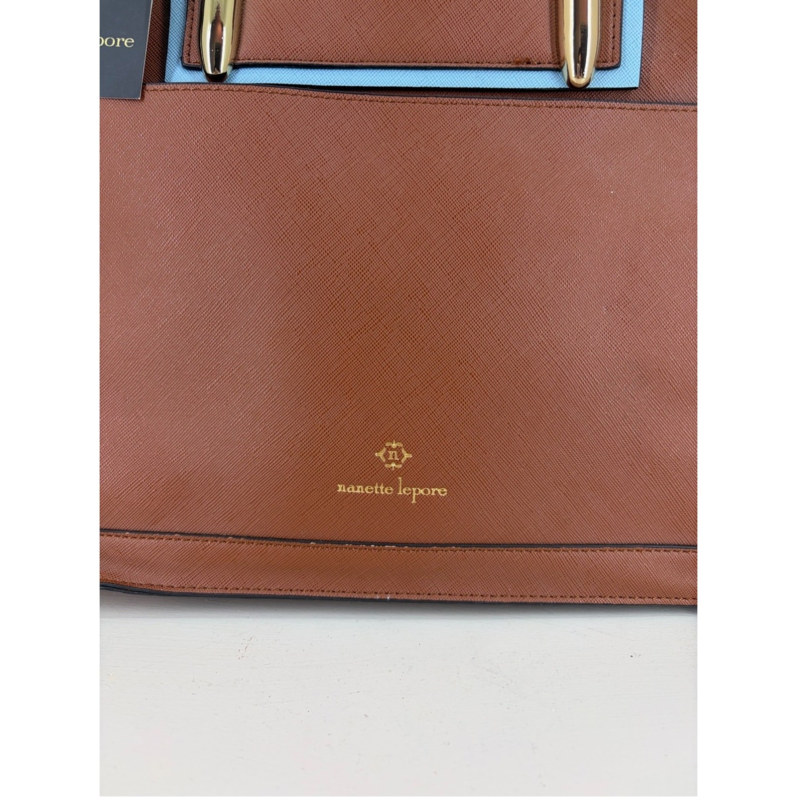 Nanette Lepore Brown Satchel with Light Blue Trim