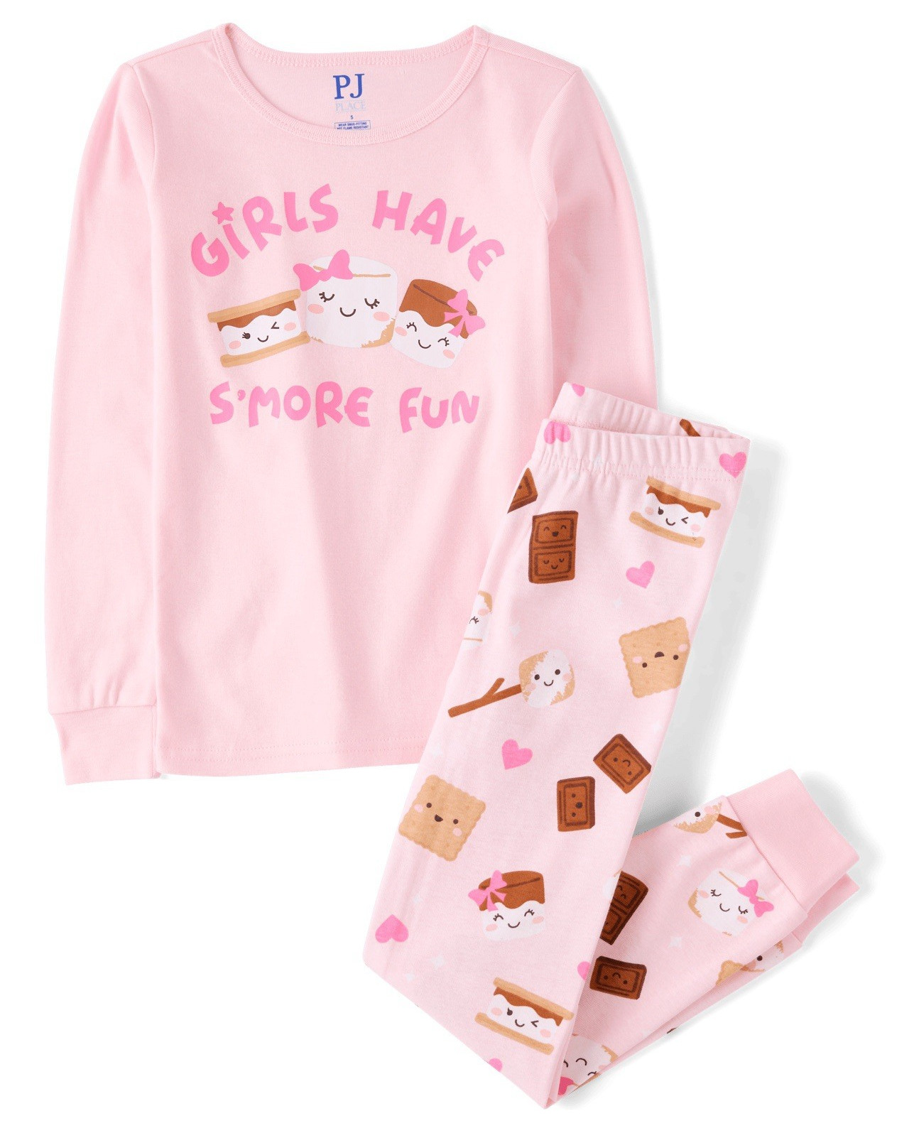 NWT! PJ Place Girls 2-Piece S’mores Pajama Set Size 5 Long Sleeve & Joggers