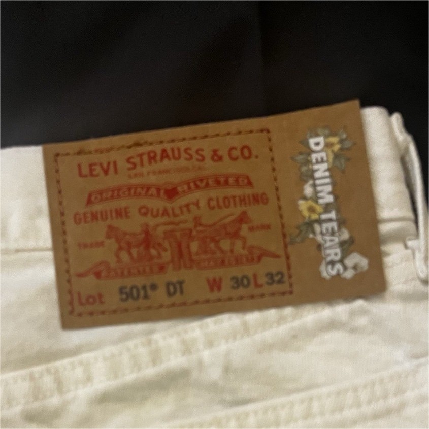 Levi’s Denim Tears Men’s White Straight Jeans Pockets Cotton Denim Solid