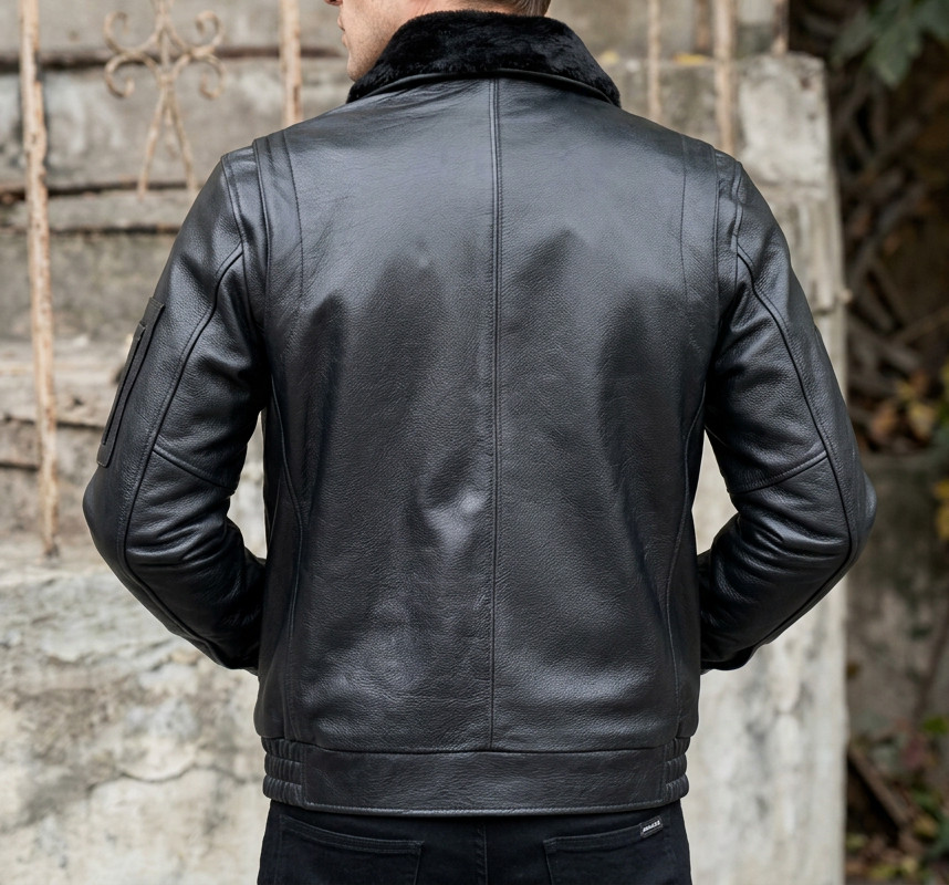 Mens Genuine Cow natural milled leather flight classic style leather jacket