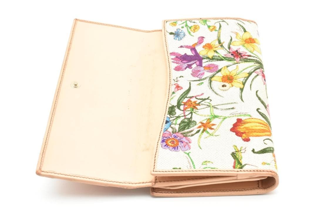 Gucci Horsebit Flora Leather Long Wallet Floral Size 7.48in Made in Italy