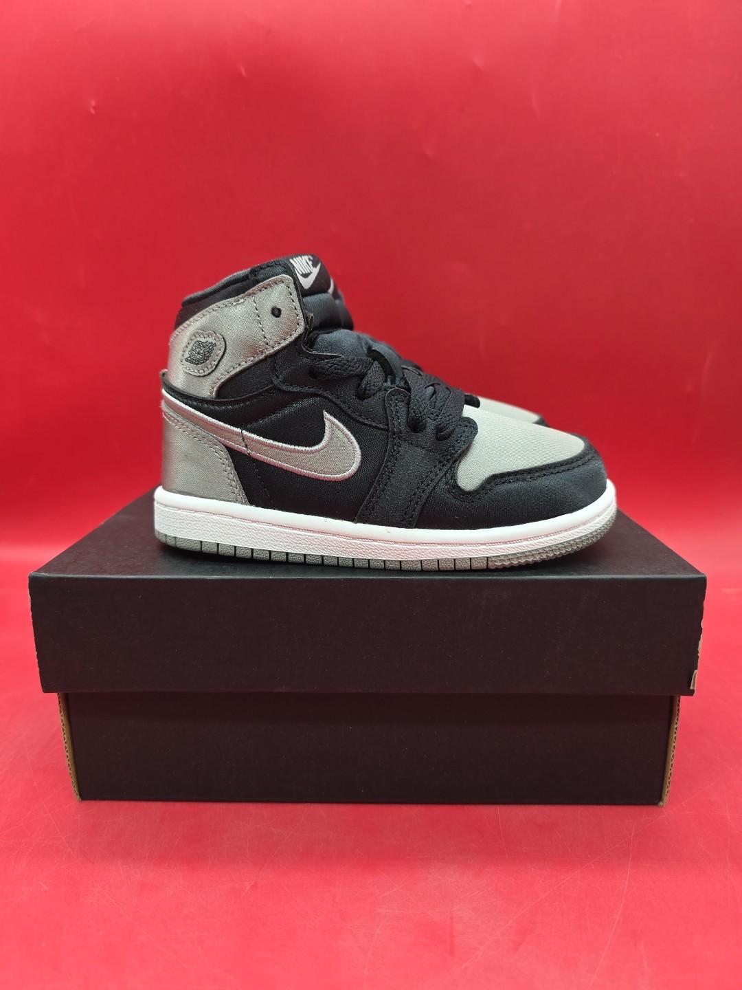 Nike TD Air Jordan 1 Retro High OG Satin Shadow Black/Grey FD5305-010 8C NEW/BOX