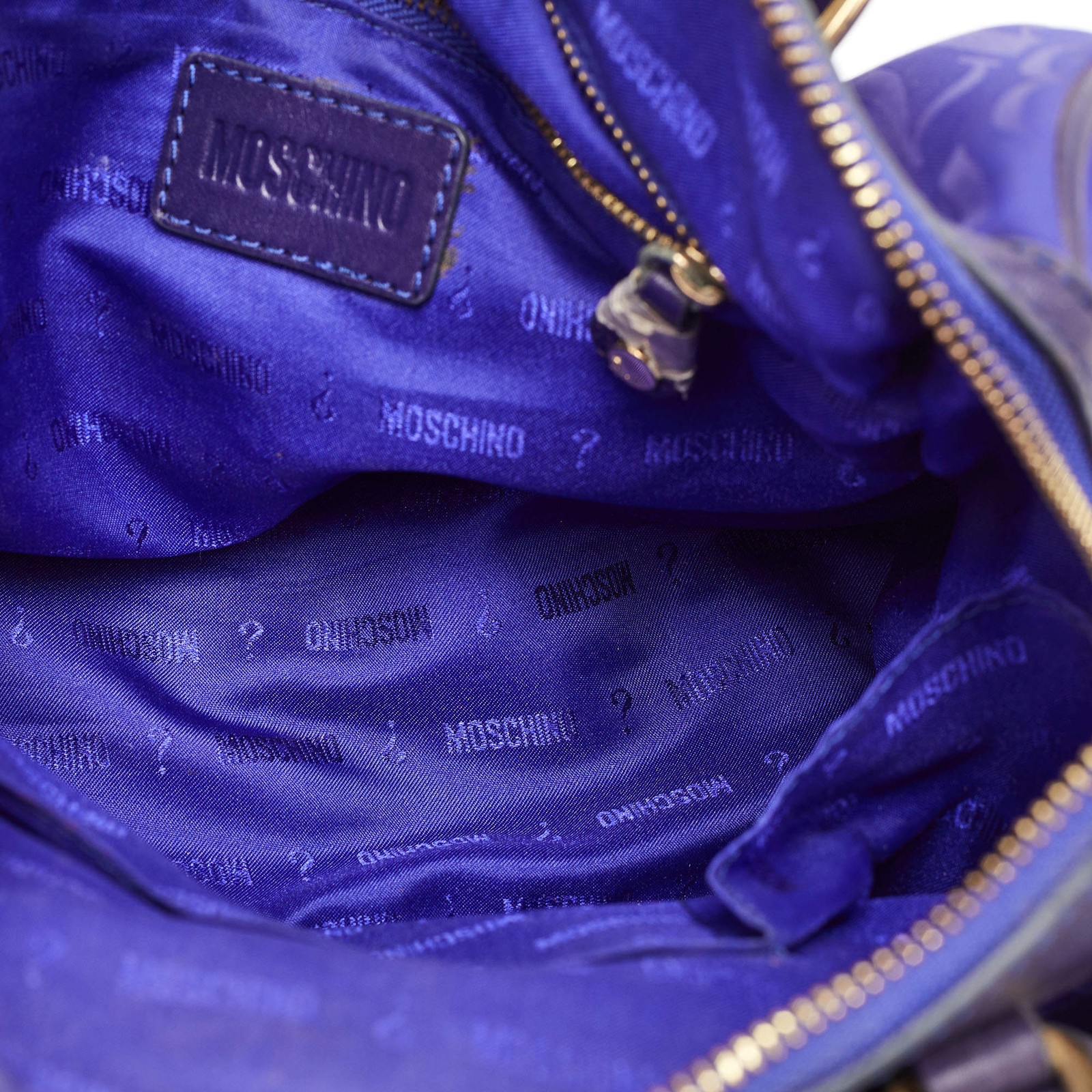 Moschino Redwall Medium Blue Nylon and Leather Satchel