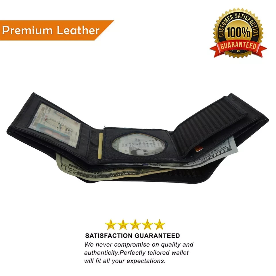 LEATHER BADGE ID HOLDER ‘SHIELD’ SHAPE TRIFOLD WALLET NEW BLACK VERY RARE WALLET