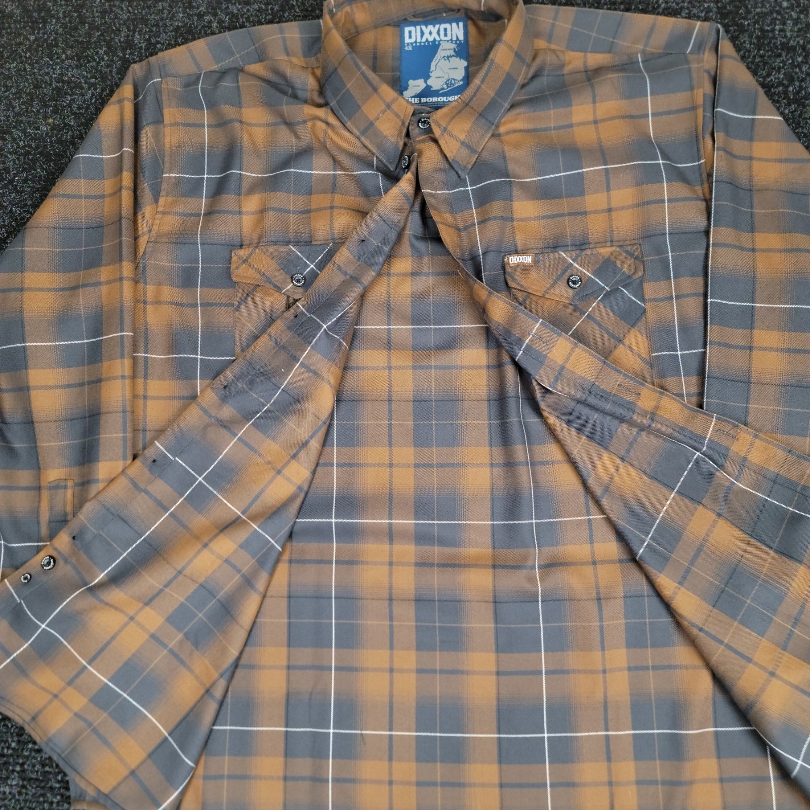New With Tags Dixxon Flannel Boroughs Shirt 4XL Brown Gray Plaid Button Up XXXXL