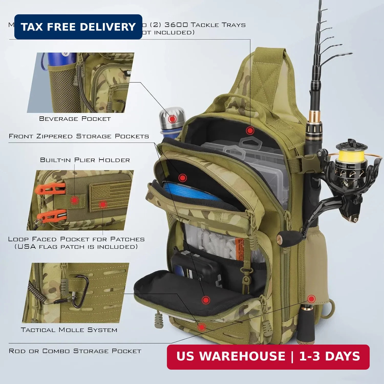 KastKing BlowBak Tactical Sling Tackle Bag-Lightweight Fishing Backpack Storge F