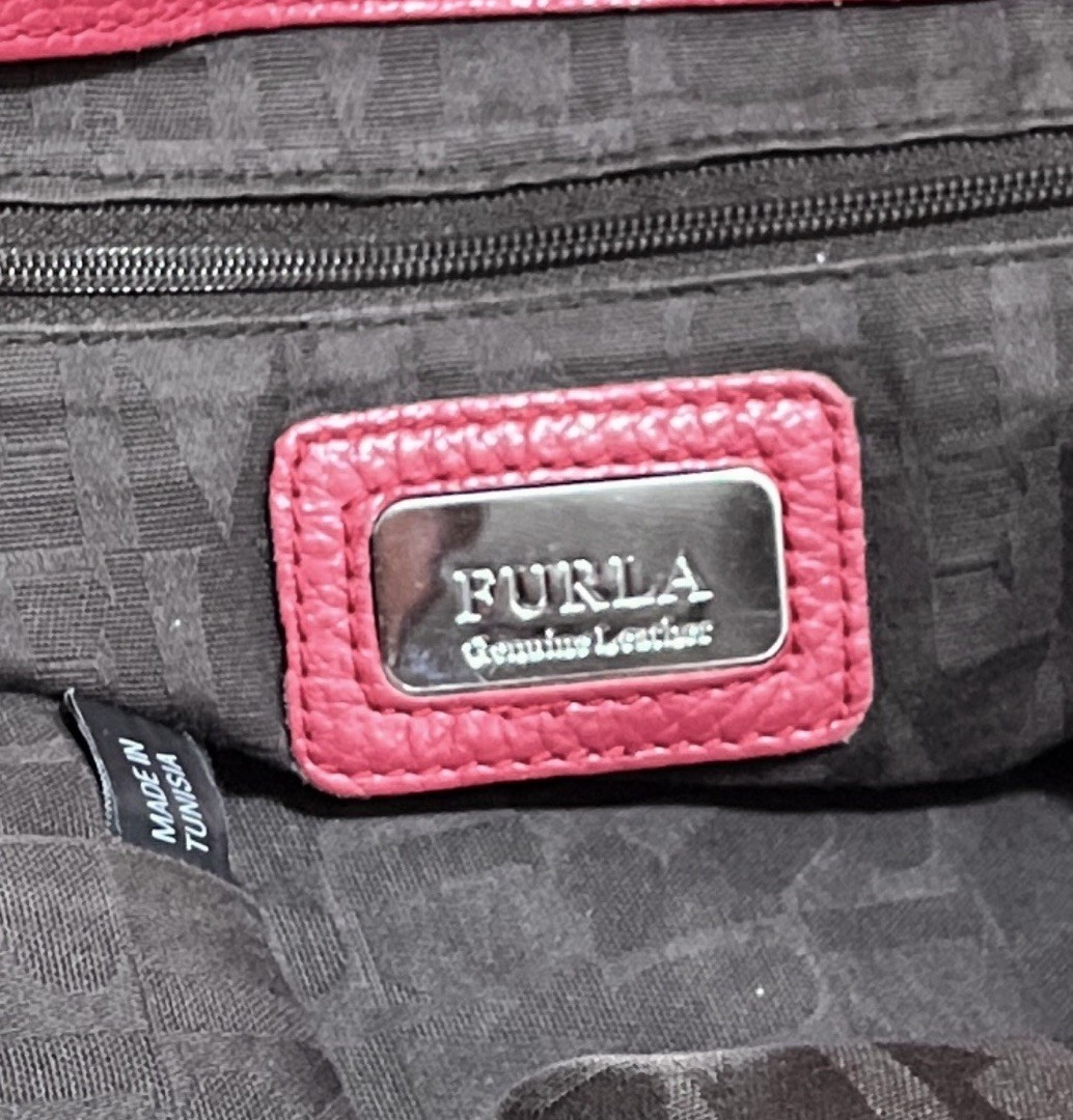 FURLA Appaloosa Bag Raspberry/Dark Pink Pebbled Leather 14×12.5×5.5” Large EUC