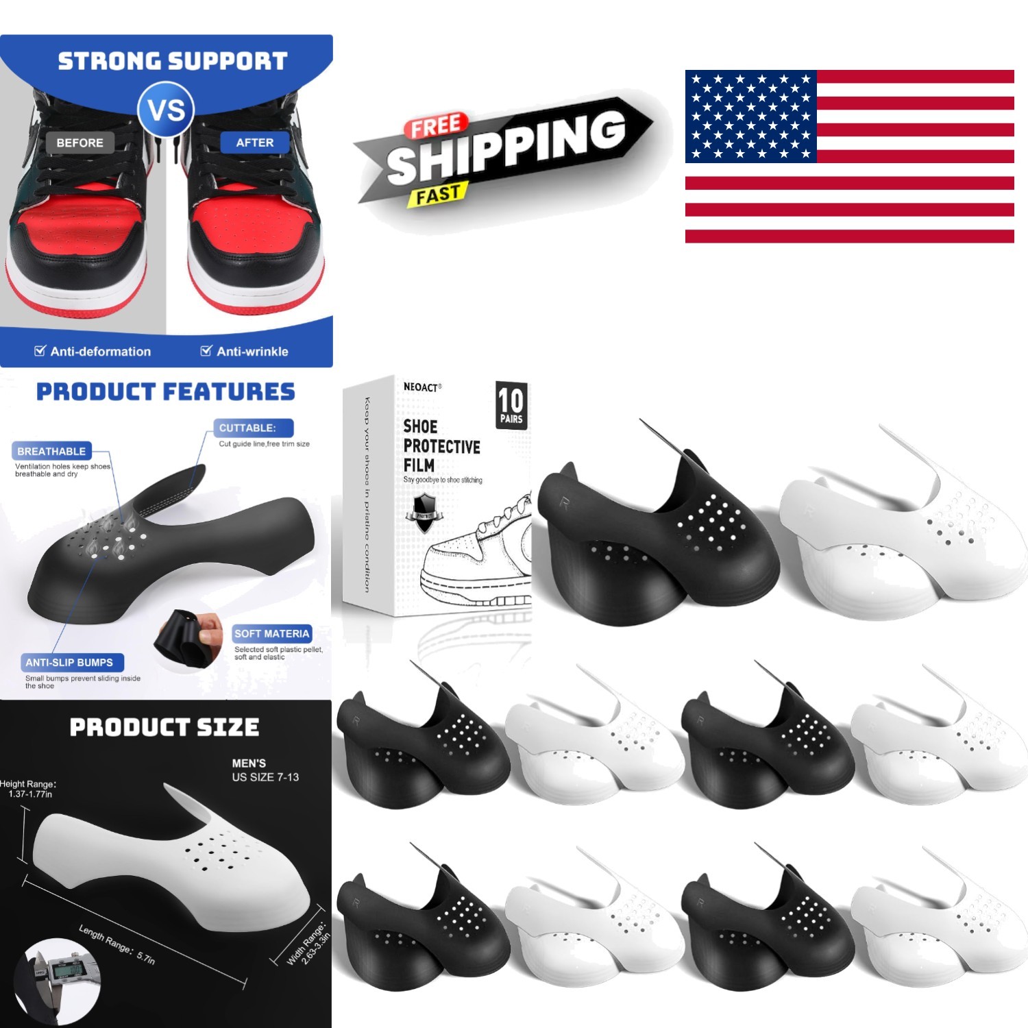 Comfortable Shoe Crease Protectors for Sneakers Sizes 7 to 13 Easy to Use