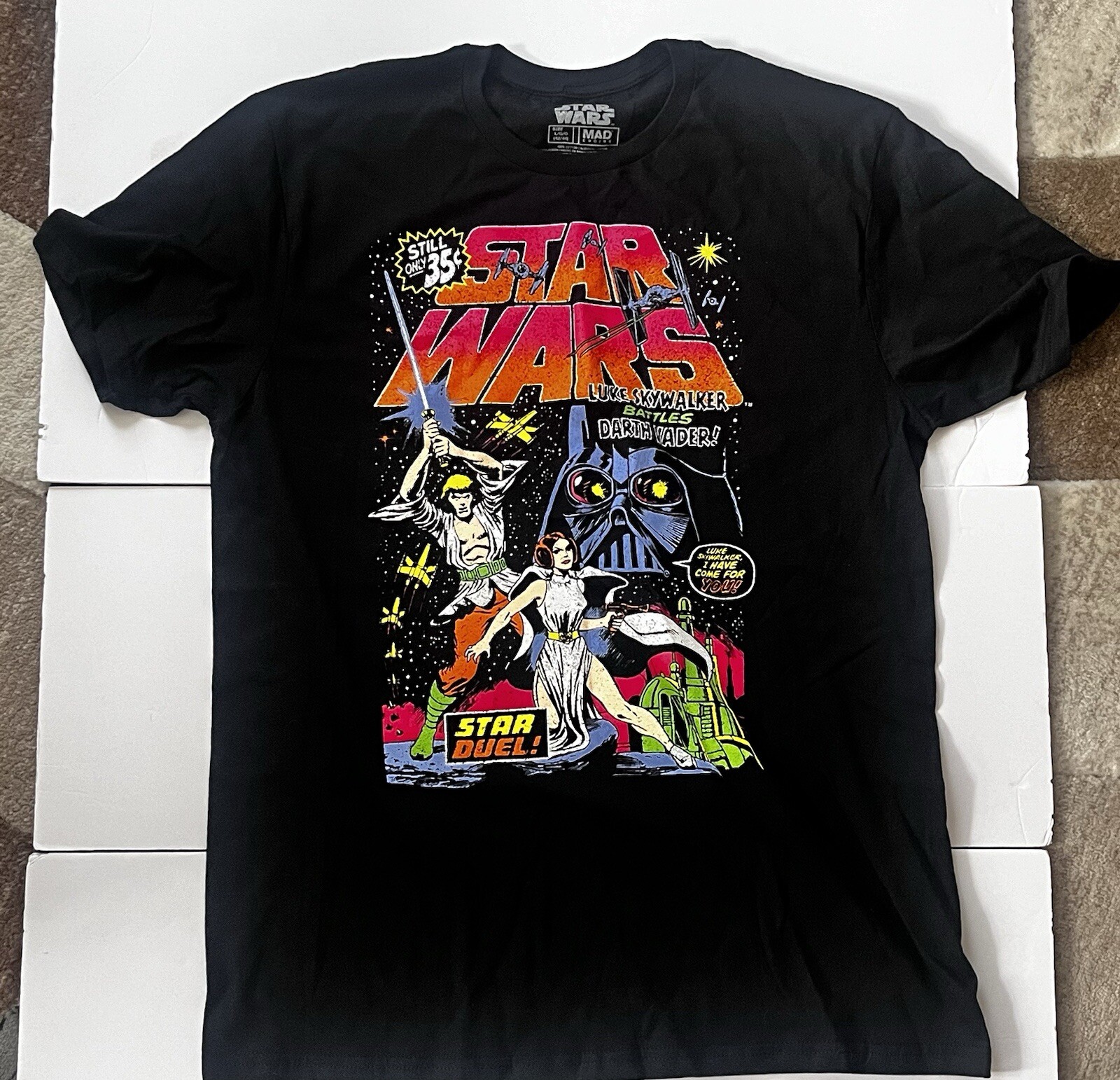 New Mens Mad Engine Star Wars Star Duel Graphic T-Shirt Sz L NWT Cotton Black