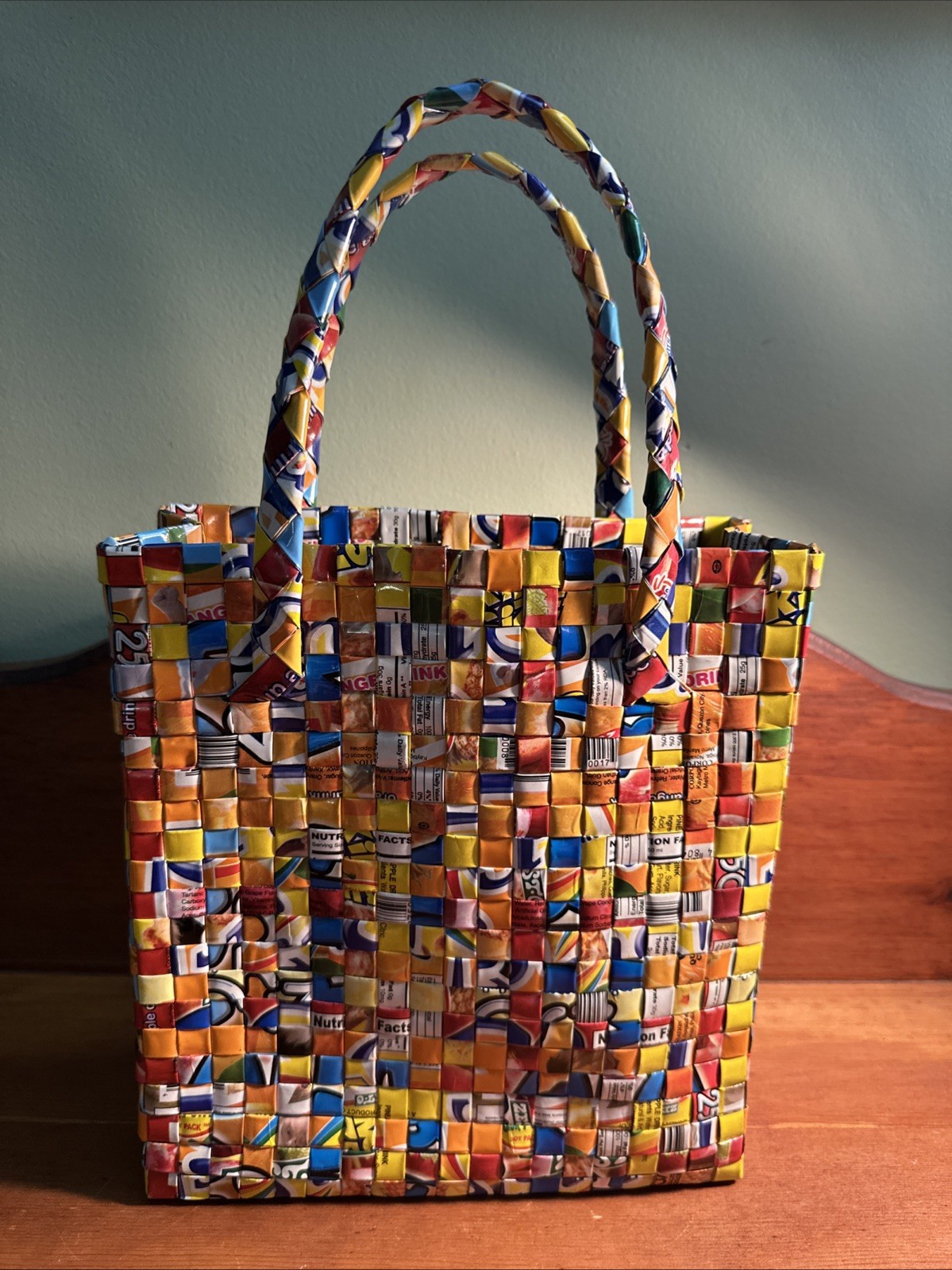 Drink /Candy Wrapper Purse Tote Multi Color Made of Recycled Wrappers