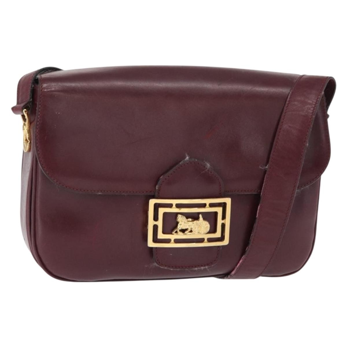 CELINE Horse Carriage Shoulder Bag Leather Bordeaux Gold Auth 156289