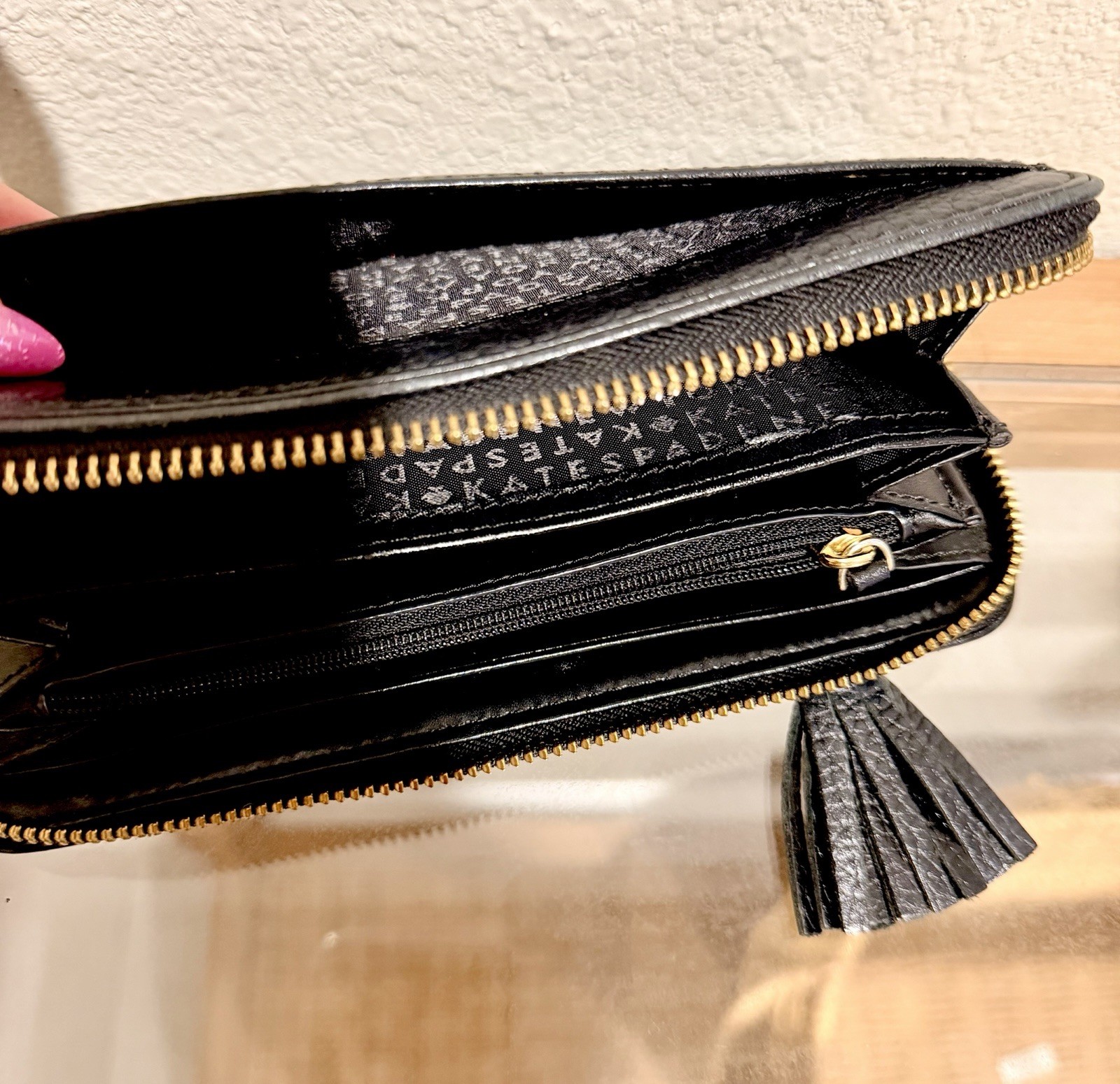 kate spade new york Black Zip-Around Wallet Tassel Logo Women’s Credit Card