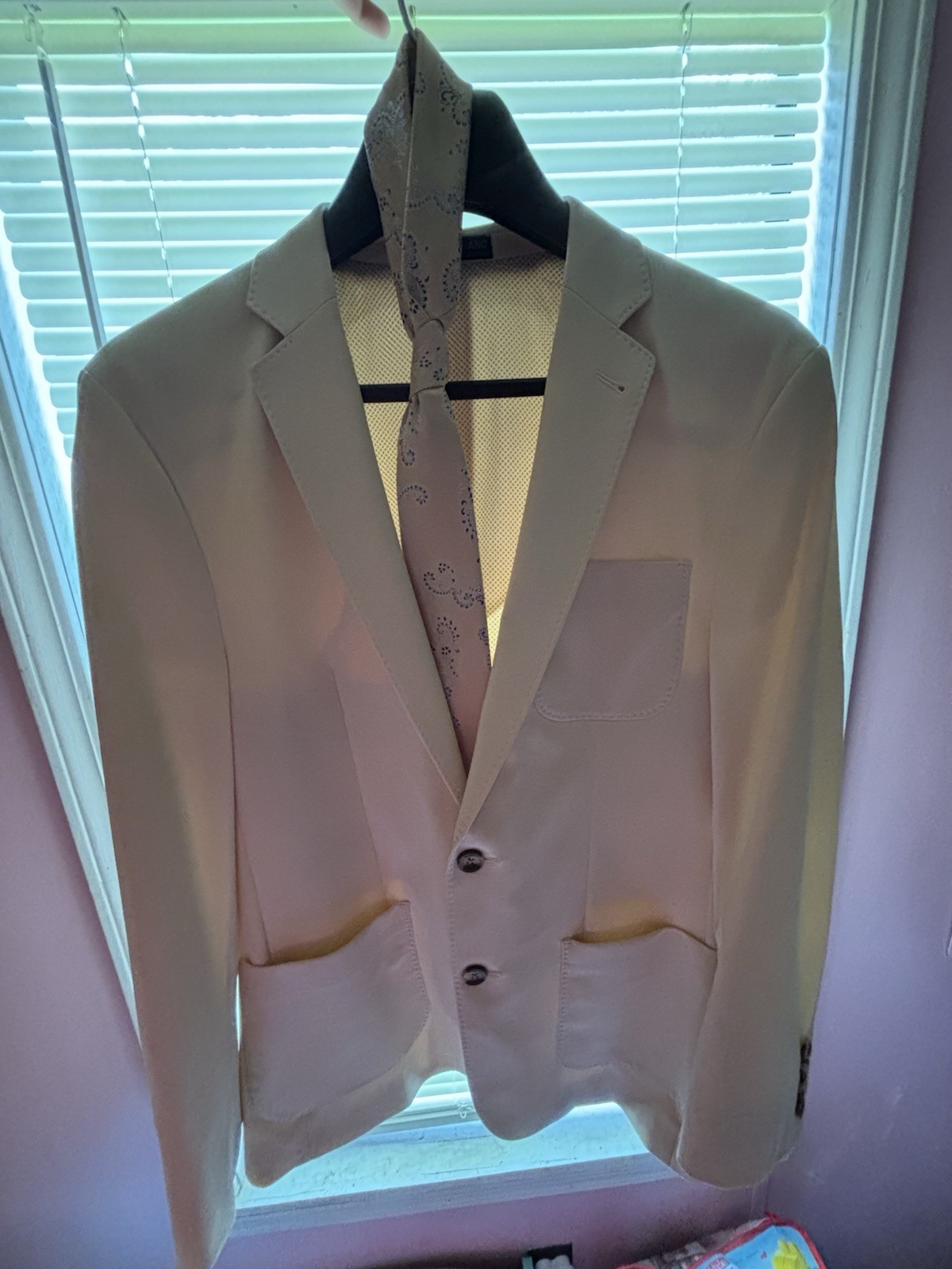 Murano Slim Fit Beige Blazer L Stretch Twill 2-Button Notch Double Vent