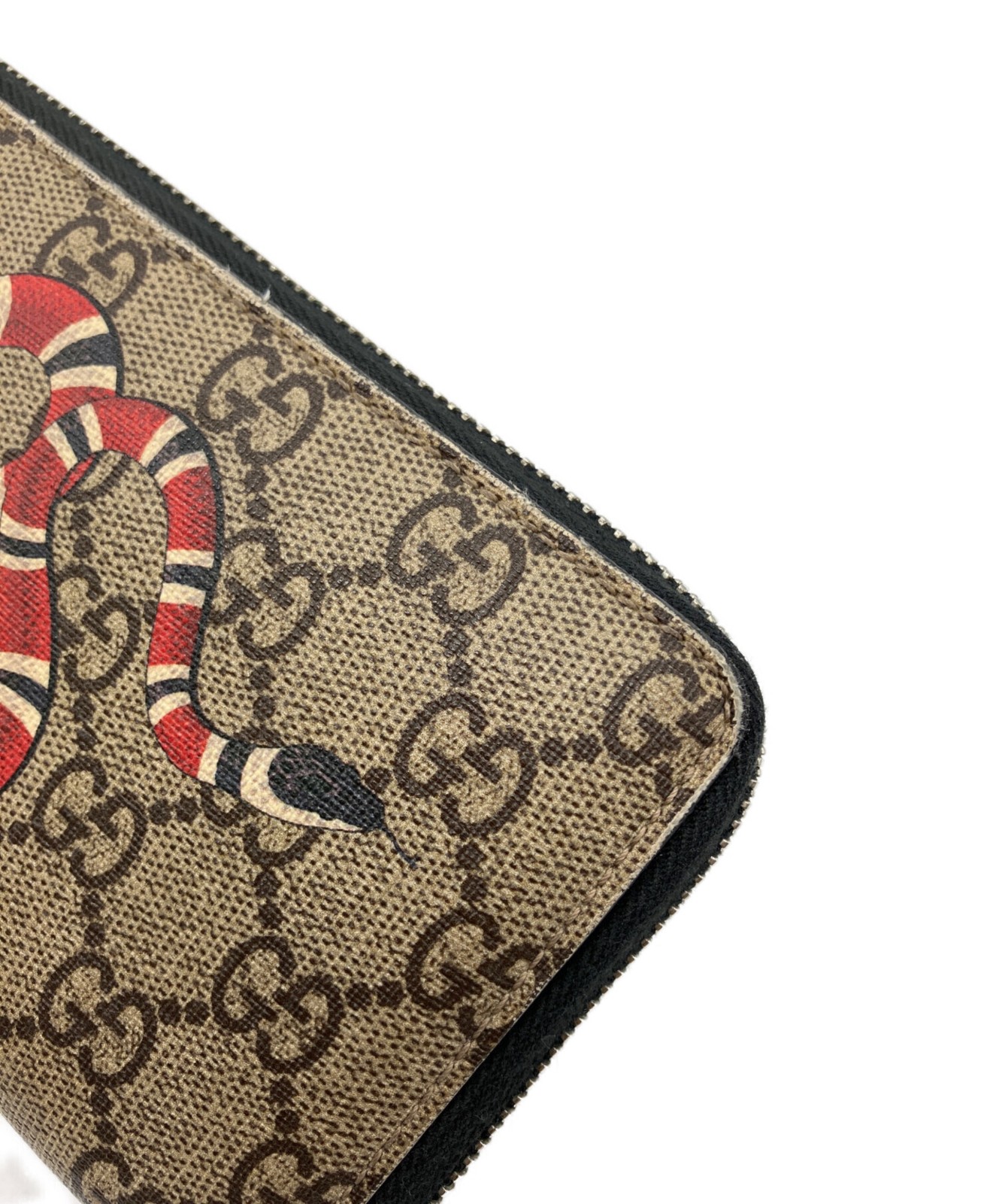 Gucci Kingsnake Print Brown GG Canvas Zip Around Wallet 451273 Italy Unisex