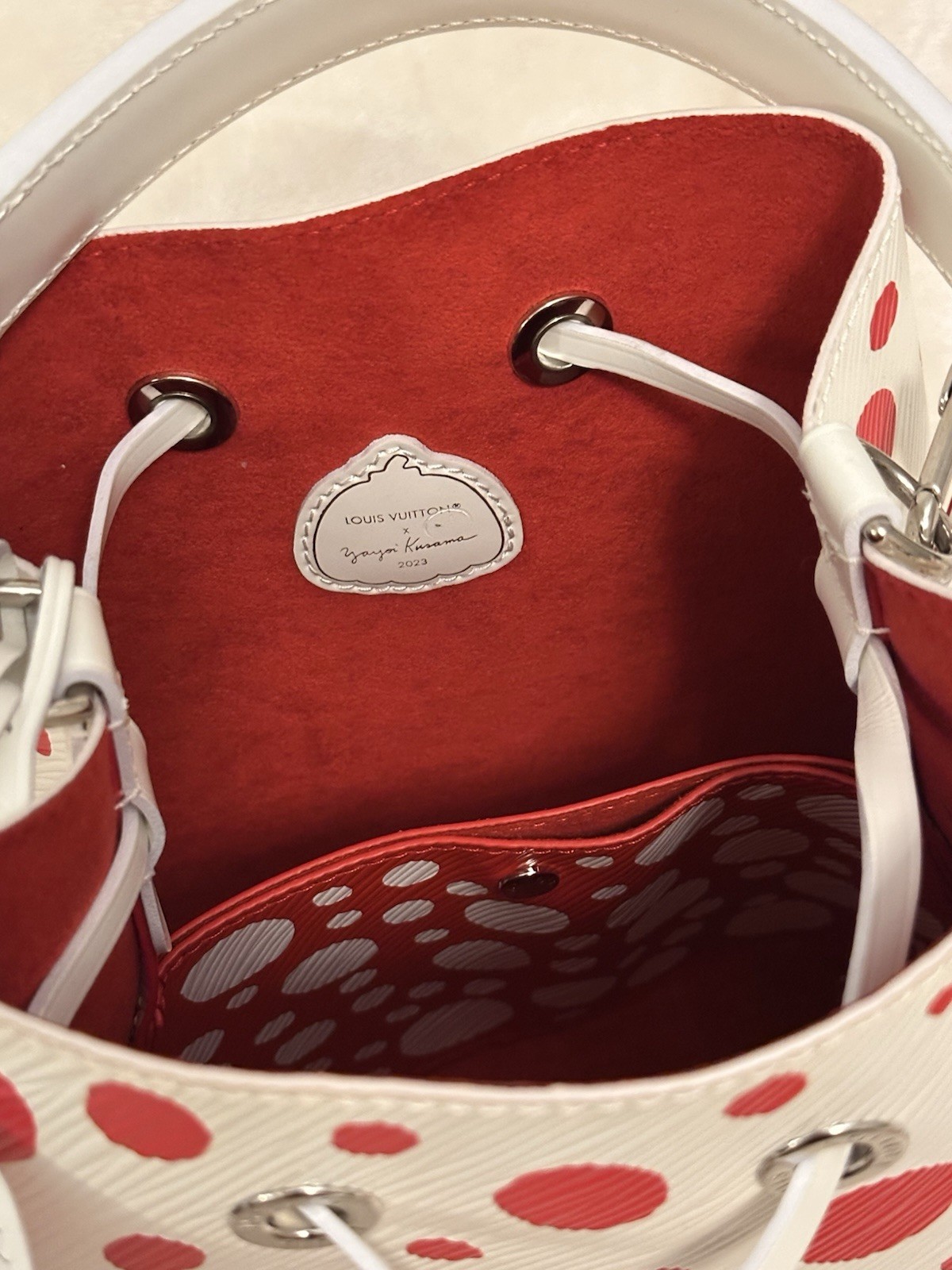 Louis Vuitton Yayoi Kusama NéoNoé BB Bucket Bag White/Red Polka Dot Strap