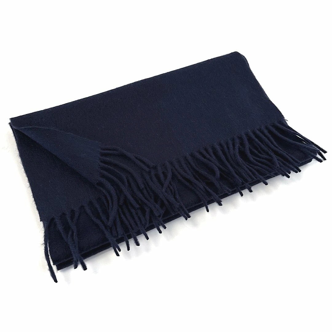 D’URBAN Navy 100% Cashmere Scarf Solid Fringe NWT
