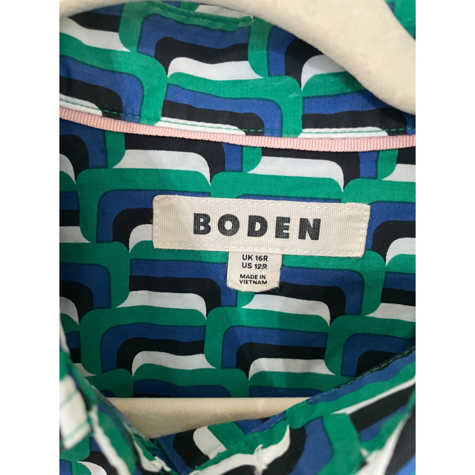 Boden Womens Size 12 Geometric Print Cotton Button Up Shirt Multicolor Mod