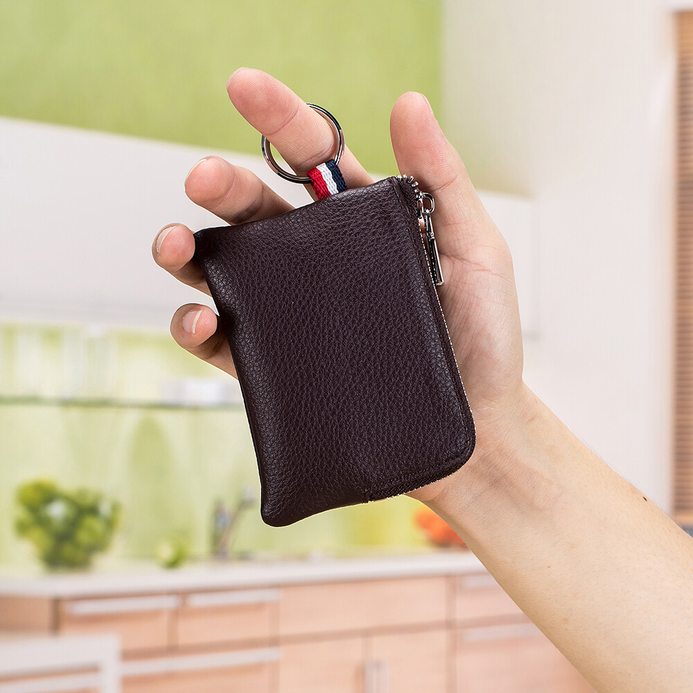 Leather Coin Purse Wallet Mini Keyrings Change Pouch Card Holder for Men Womens