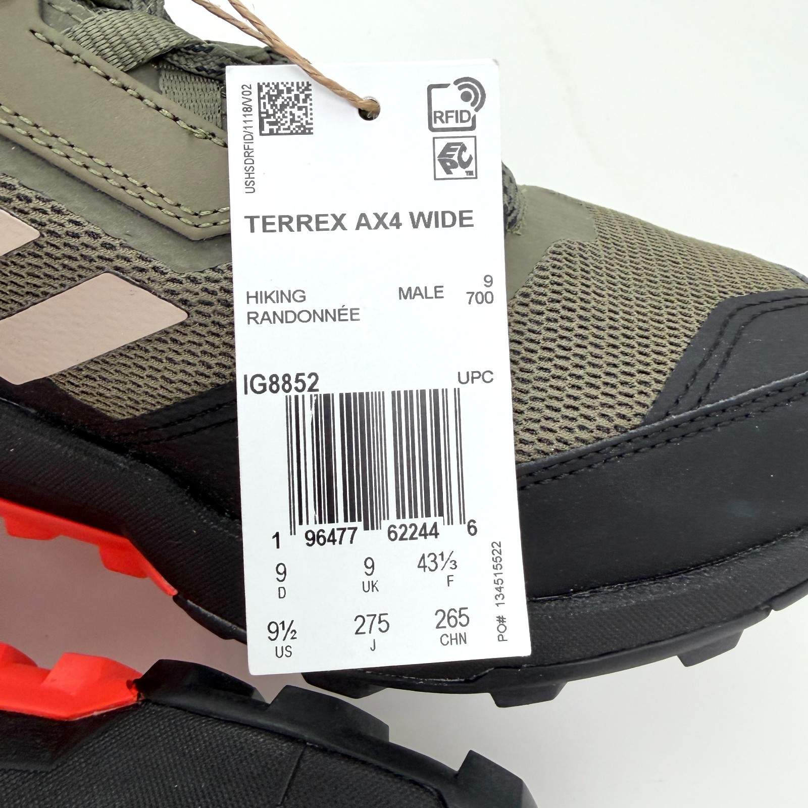 adidas Terrex AX4 Wide Mens Hiking Shoes Olive Green IG8852 Sz 9.5 FIT SMALL