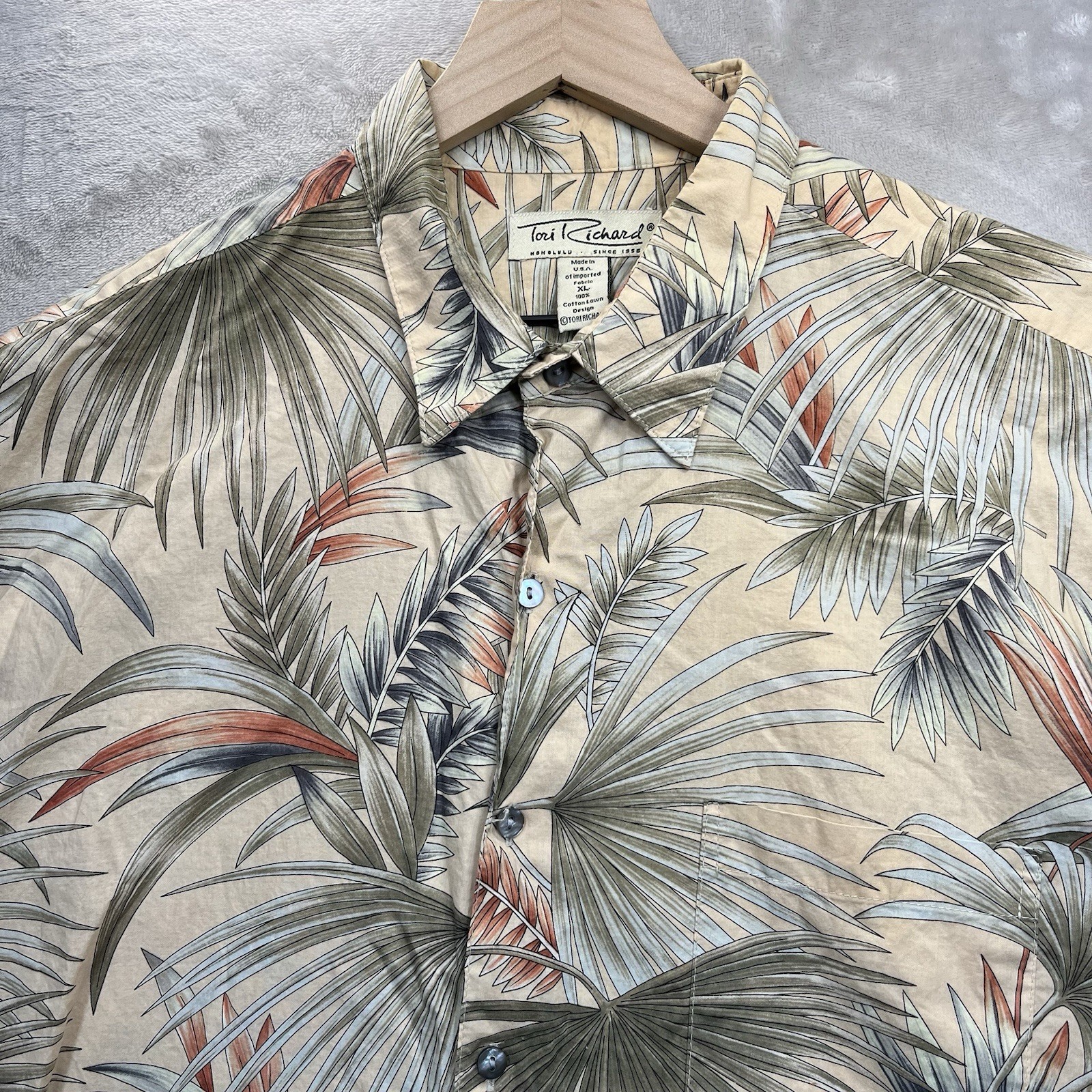 Tori Richard Hawaiian Shirt Men’s XL Aloha Palm Trees Button Up Cotton Lawn