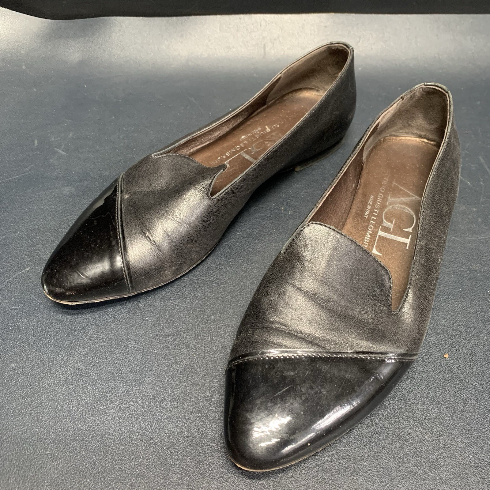 AGL Attilio Giusti Women’s Black Leather Cap Toe Loafers Size 38.5 (7.5-8)