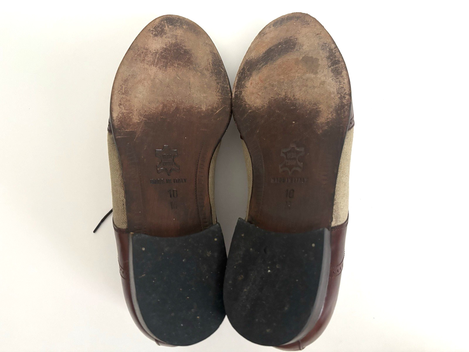 Bostonian Florentine Shoes Size 10 Brown Leather Linen Spectator Wingtip Italy