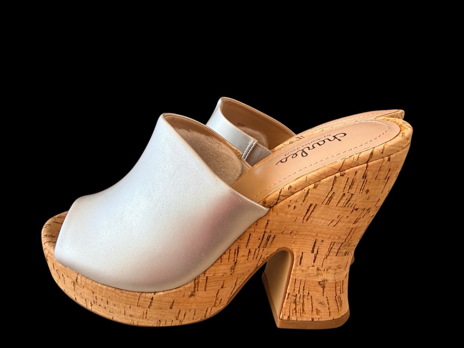 Charles by Charles David Silver Cork Platform Mule Heels